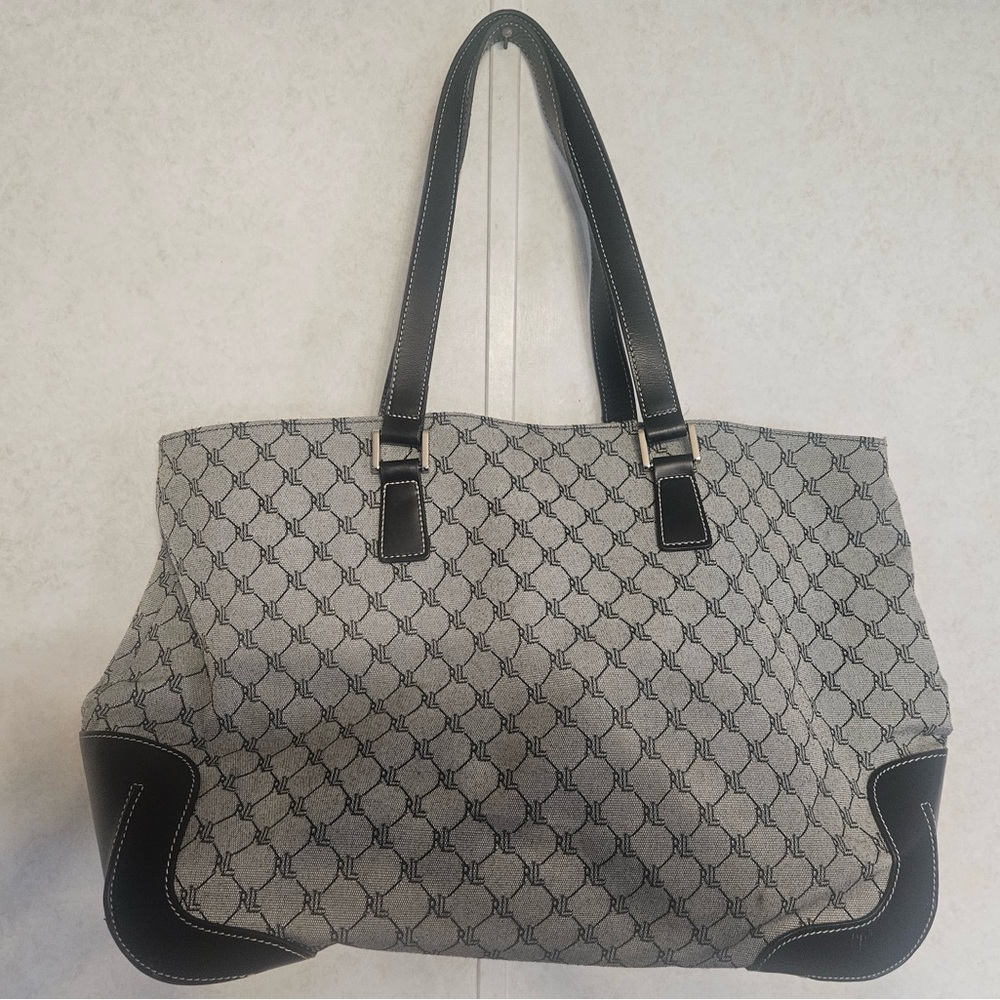 Lauren Ralph Lauren Black and Gray Patterned Tote